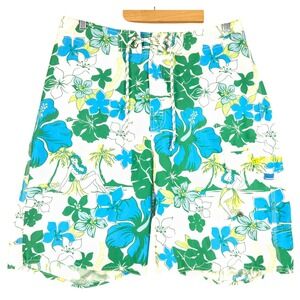 Abercrombie &‎ Fitch Floral Swim Trunks Hula Girl Beach Shorts Size 33